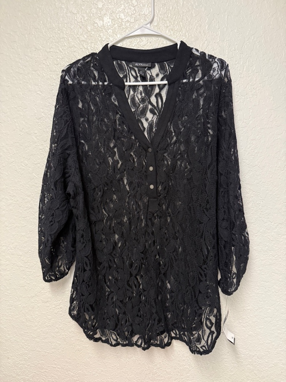 ALYX Woman Black Floral Lace Henley Blouse - Tank Missing Size 2X